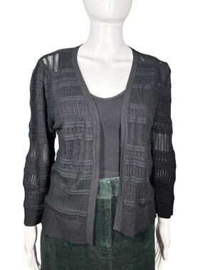 Kathy Ireland Black Loose Knit Open Front Cardigan Sweater Size Small